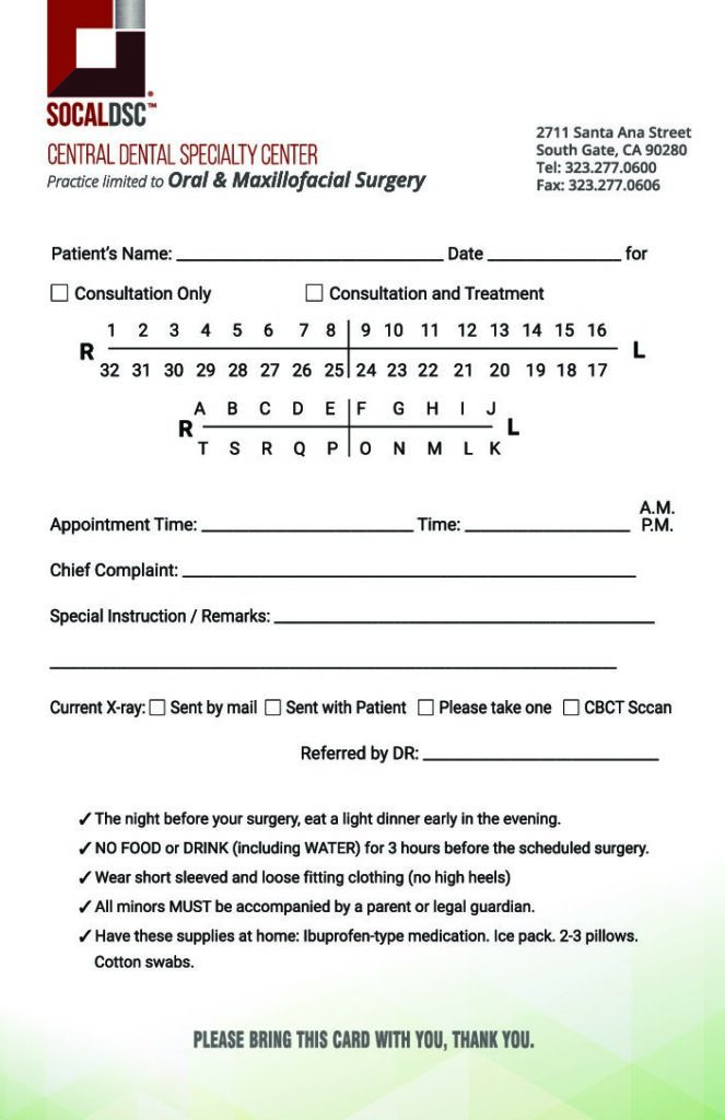 Oral surgery referral form.
